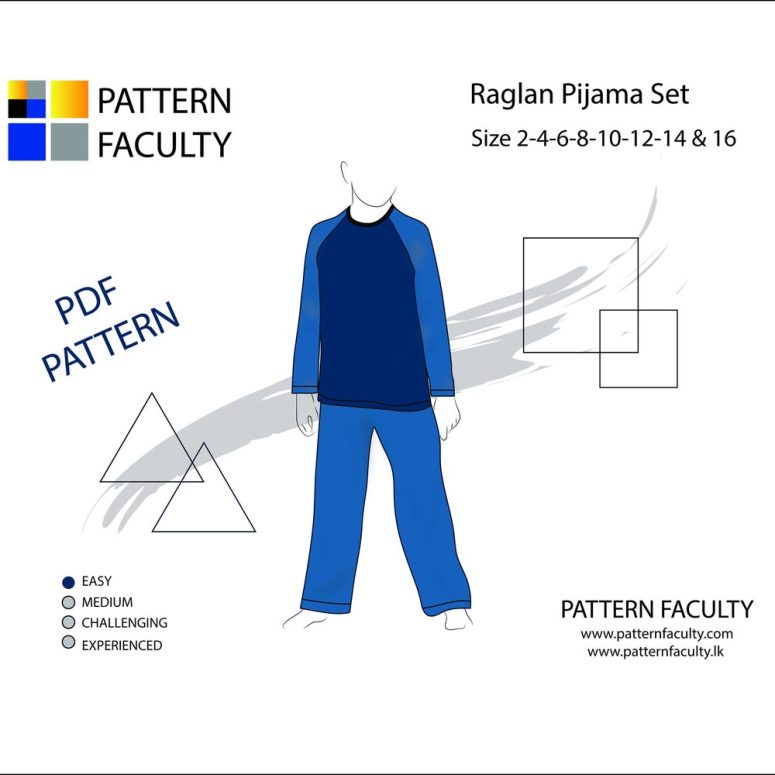 Raglan Pijama Set - PDF Pattern,  Kids classic Pijama set - Sewing Pattern.   8 sizes from 2 – 16.