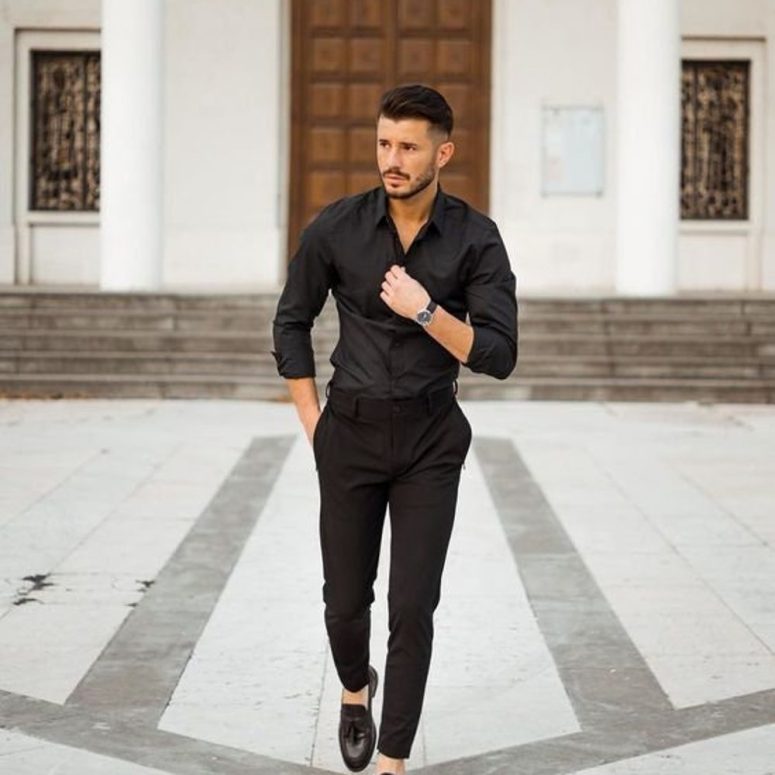 Men's Elegant Black Shirt and Trousers, Formal Office Wear, Wedding Shirt & Pants, Slim Fit Dress Set, Classic Men's Outfit, Gift for Him
