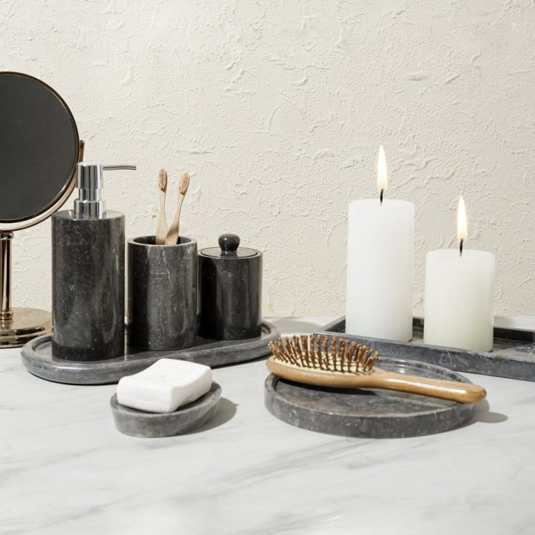 Black Marble Bathroom accessories SET/ Bathroom decoration / 5 Piece bathroom set / Bathroom amenities / Bathroom gift set / Bathroom decor