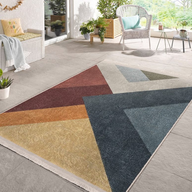 Geometric Multicolored Area Rugs|Rectangle Abstract Rug|Washable Dining Room Carpet|Carpets With Fringed|Minimal Home Decor|Surreal Art Rug