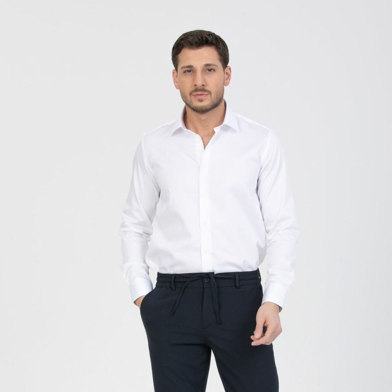 Men's Button Down Classic Wear Cotton White Shirt
