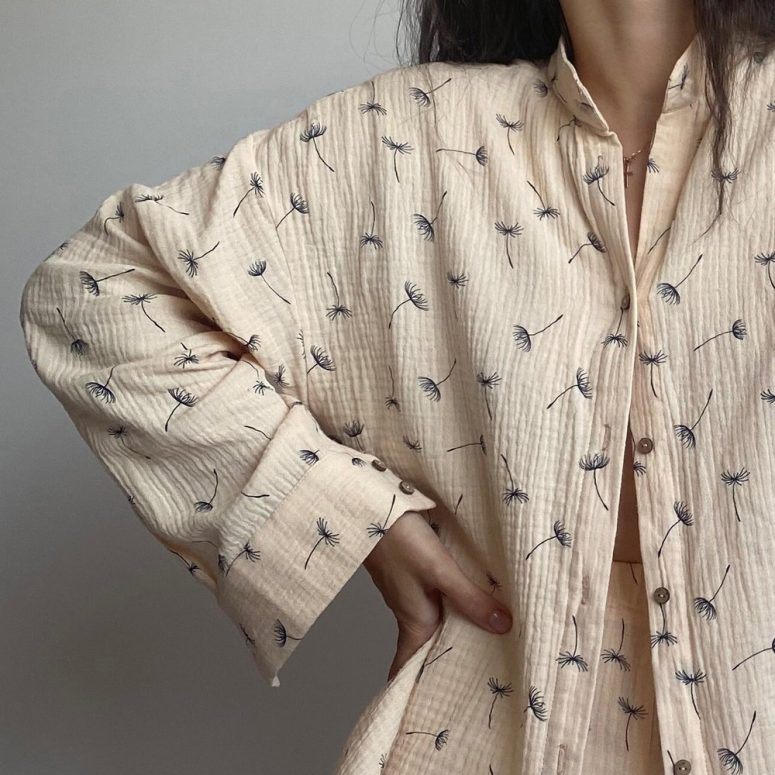 Women's Cotton Pajama Long Pajama Set Handmade Muslin Pyjamas Women's shirt and pants Bridesmaid pajamas Floral Pajama Set  Summer Pajamas