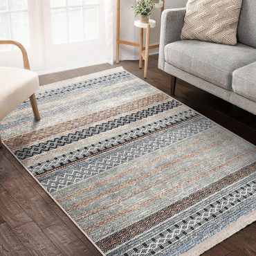 Ethnic Geometric Area Rug|Blue And Gray Turkish Kilim Carpet|Bestselling Saloon Rugs|Rectangle Rug|Fringed Floor Carpet|Traditional Decor
