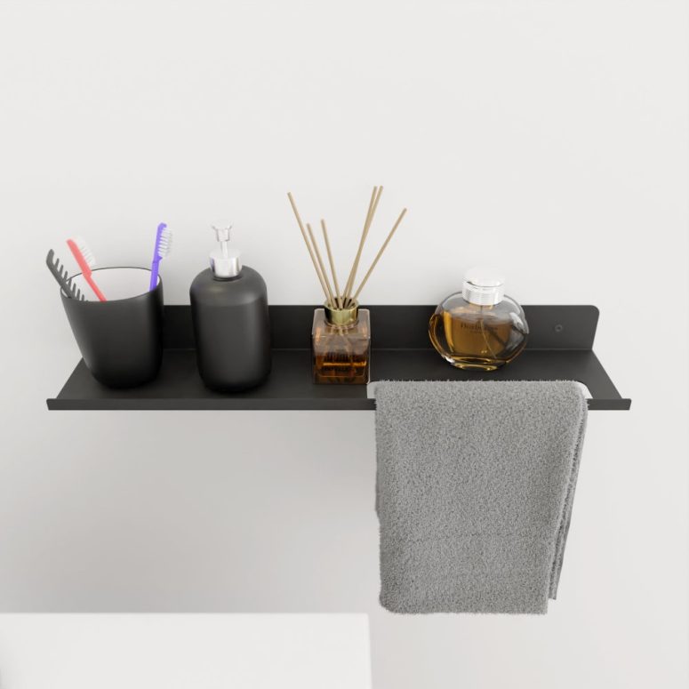 Modern Bathroom Shelf with Towel Rack, Minimalist Metal Bathroom Organizer Towel Shelf, Bathroom Accessories, Toothbrush Holder Shelf