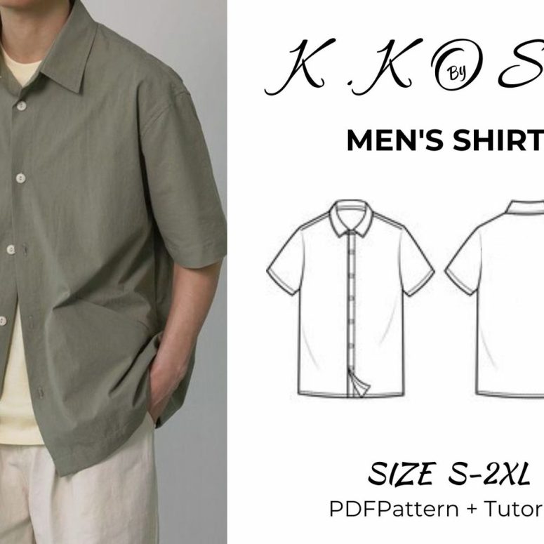 Men Shırt Sewing Pattern Beginner /Men's shirt with collar/Comfortable and stylish/With the easiest sewing tutorial/Sıze:S-XXL /A4-A0-Letter