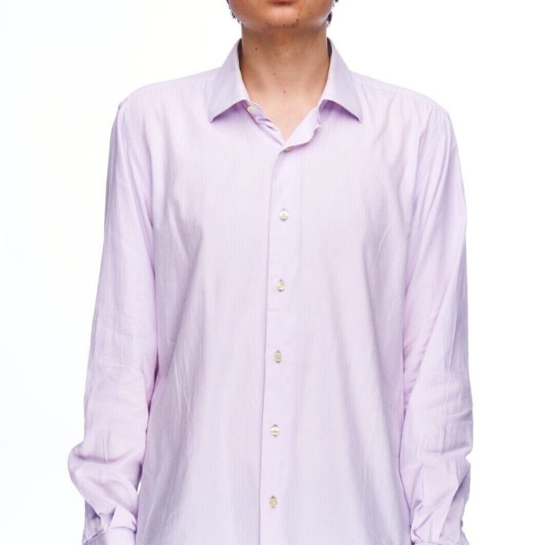 BALMAIN Men's Purple Cotton Button Up Dress Shirt Size 42 Authentic Designer Wear