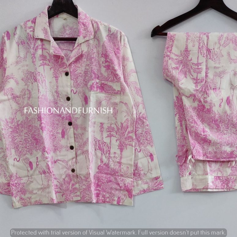 Indian 100% pure cotton pyjamas, Womens cotton pj's, Soft cotton pajama Set trousers shirts, Unique printed pyjama set, Block Print pj set
