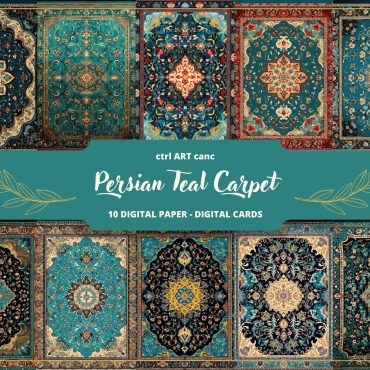 Persian Teal Carpet Printable, Persian Digital Paper, Junk Journal Kit, Journal Pages, Scrapbooking, Junk Journal Supplies, Ephemera