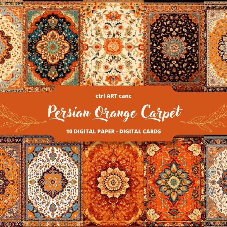 Persian Orange Carpet Printable, Persian Digital Paper, Junk Journal Kit, Journal Pages, Scrapbooking, Junk Journal Supplies, Ephemera