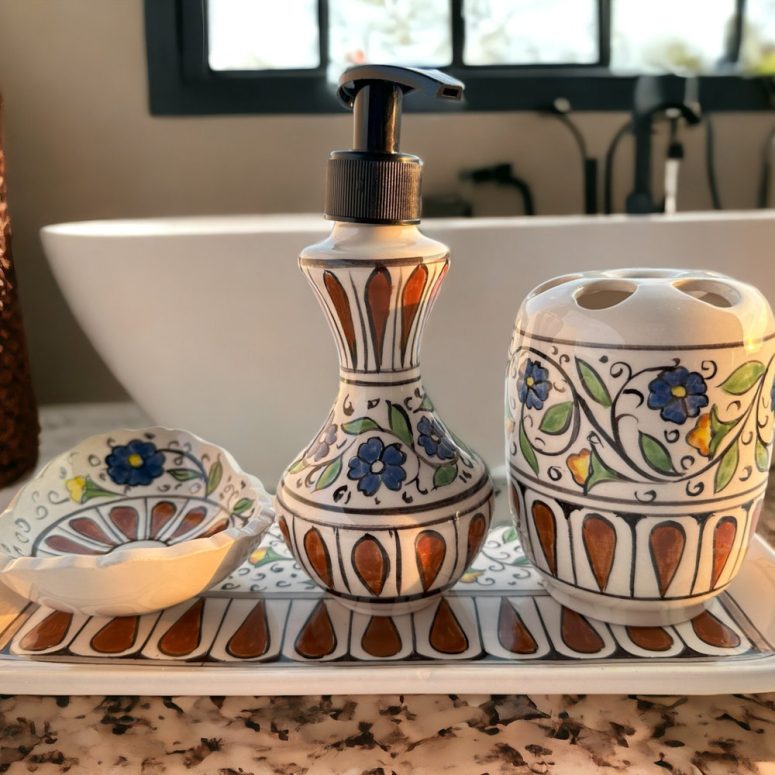 Bathroom Accessories Set, Liquid Soap Dispenser with Pump, Toothbrush Holder, Soap Dish, Lotion Dispenser, Bathroom Decor, Incense Holder