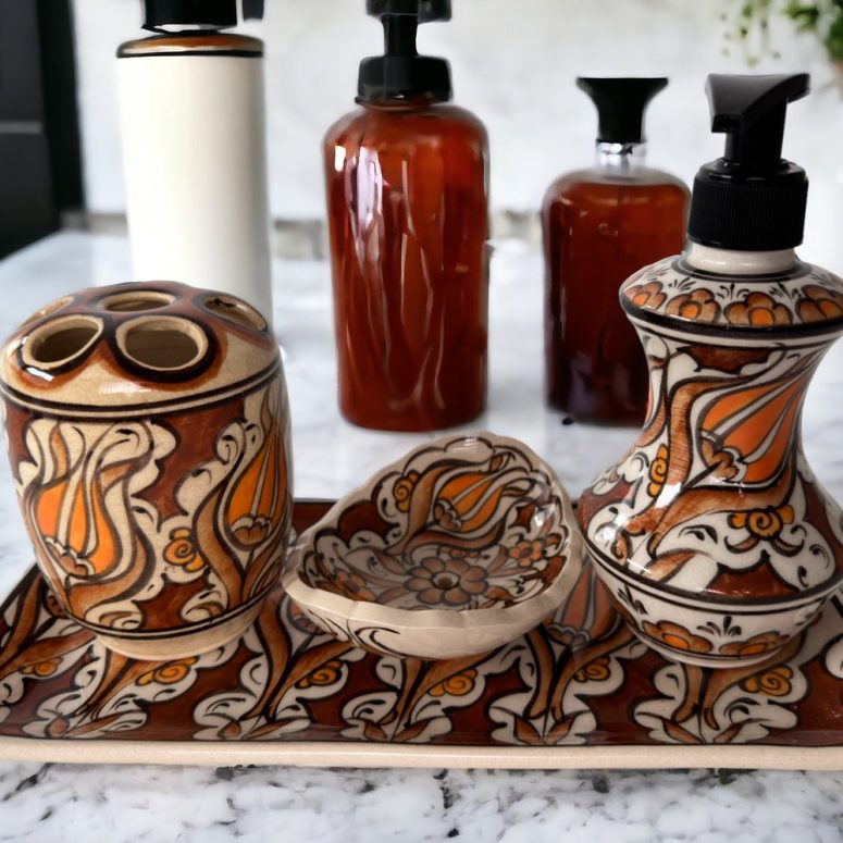Bathroom Accessories Set, Liquid Soap Dispenser with Pump, Toothbrush Holder, Soap Dish, Lotion Dispenser, Bathroom Decor, Incense Holder