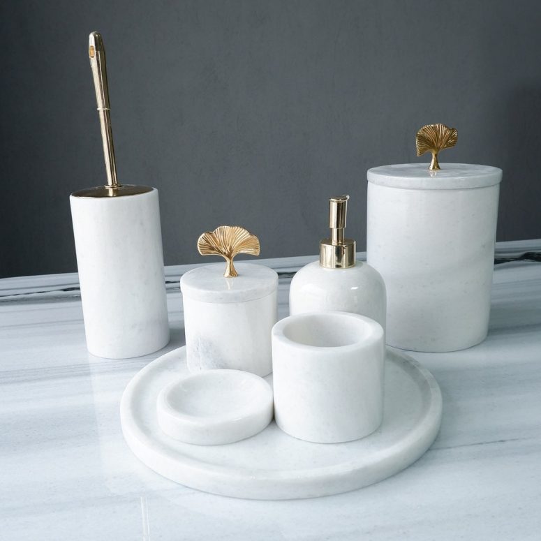 Natural Bathroom Set White marble 7-piece bathroom set