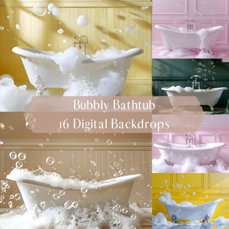 Bubbly Bathtub Digital Backdrops, Portrait Photo Background, Photoshop overlays, Studio Photography Digital Background, Creative Composite