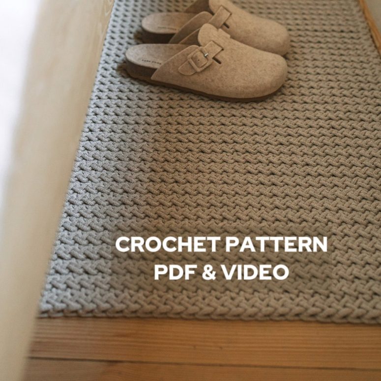 Crochet rectangular rug PATTERN - Decorative crochet bedroom rug PDF for beginner - Handmade bathroom rug pattern - DIY crochet carpet