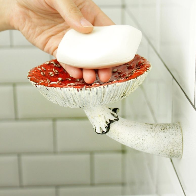 Mushroom Soap dish, Towel hook, Mushroom decor, Floating Bathroom shelves, Shower soap dish, Bathroom accessories, Amanita sponge holder