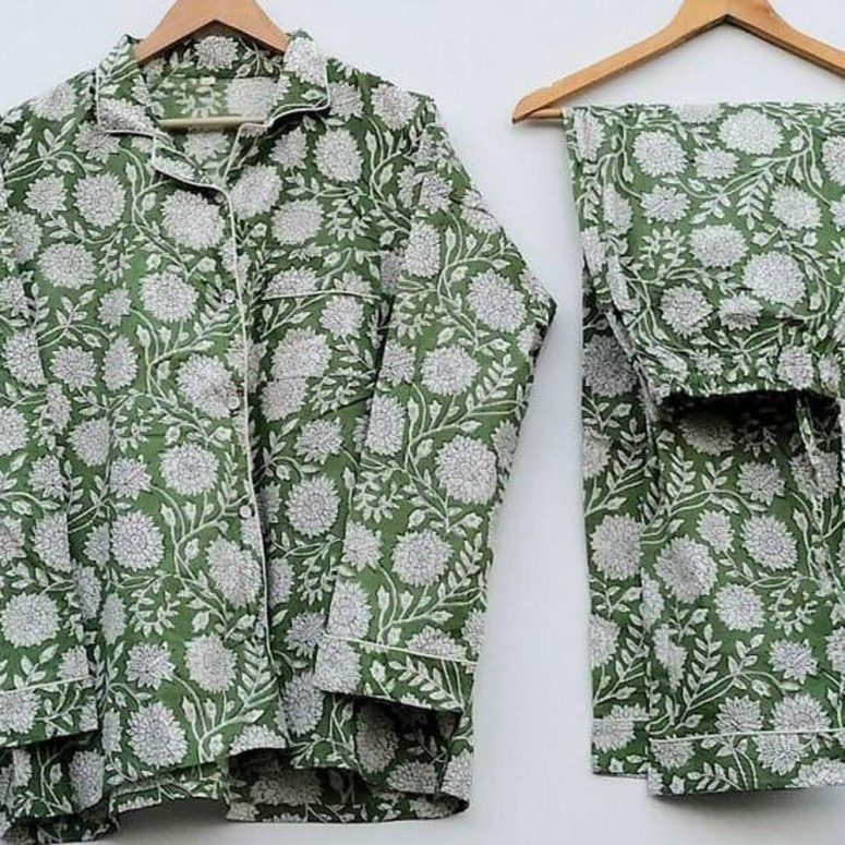 Indian PJ Set,100% Cotton Block Print Pajama Set, Night Wear, Bridesmaid Pajama Set, Womens pajamas Set Cotton Pants Shirt sets,Summer Dress