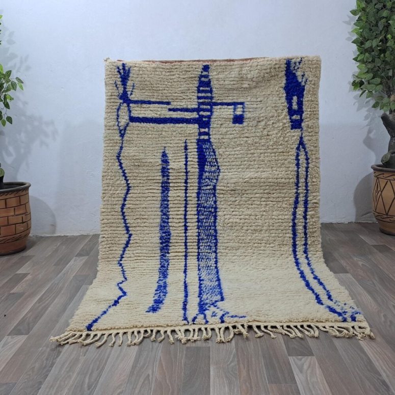 Moroccan Blue rug, White Blue rug Authentic Moroccan rug, Berber carpet, Genuine Wool rug, Handmade rug, Beni ourain style