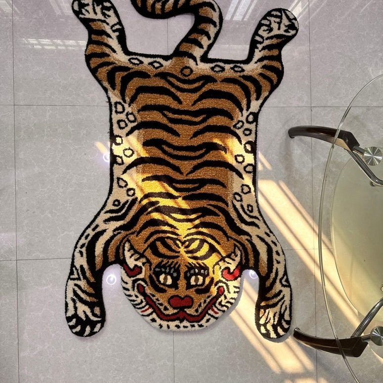 Hand Tufted Tibetan Tiger Wool Soft Meditation Area Carpet, Ellington Rug Aesthetic Rug Artistic Rug Handmade Animal Shape Rug Modern Rug