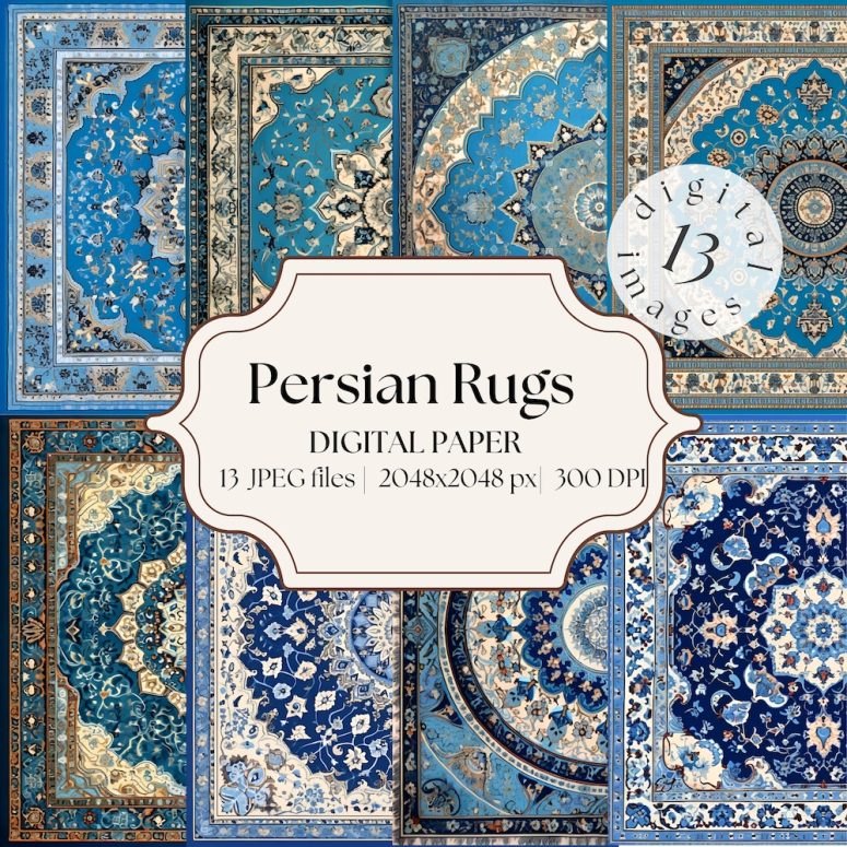 Printable Persian Rug Digital Paper, Carpet Digital Paper, Ornament Background, Parsian Carpet Backdrop, Download Junk Journal, Scrapbooking