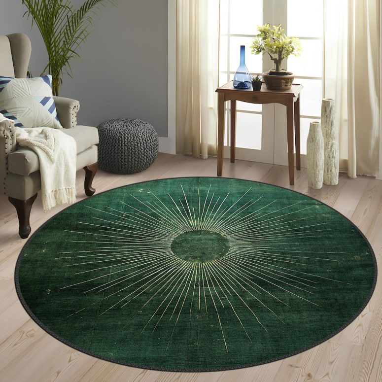 Mid Century Boho Round Rug, Stylish Contemporary Abstract Round Rug, Unique Large Rug, Modern Minimalist Rug, Home Decor Rug for Living Room