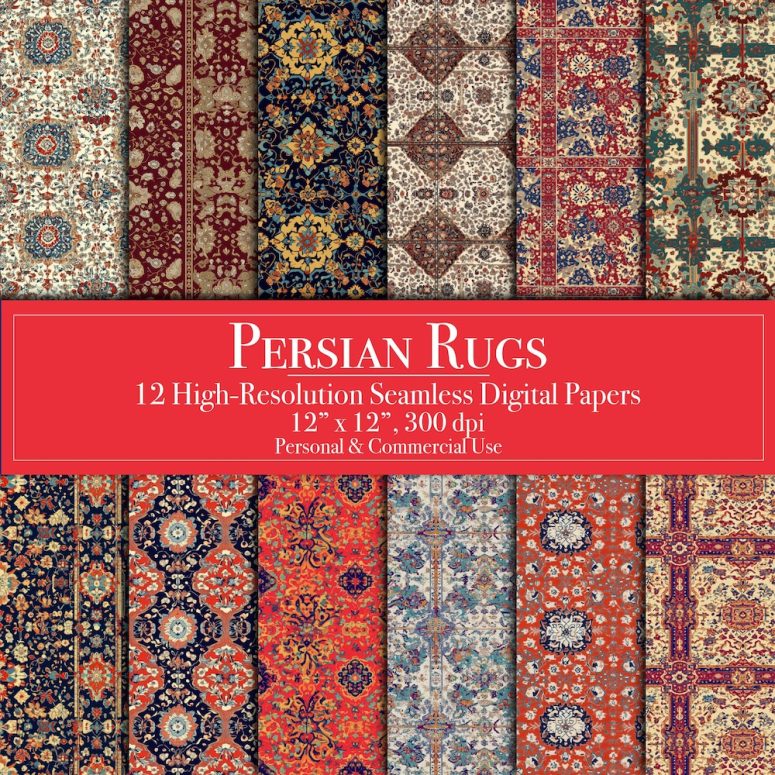 Persian Rug Digital Papers, Seamless Oriental Carpet Scrapbook Paper, Commercial Use, Junk Journal Backgrounds, Printable, Card Crafting DIY