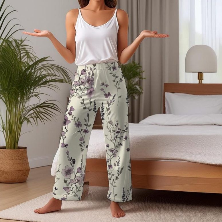 Purple Toile Flower Women's Pajama Pants Cute Pajama Pants Floral Sleepwear Lounge Bottoms Nightwear PJ Trousers Comfy Lounge Pants