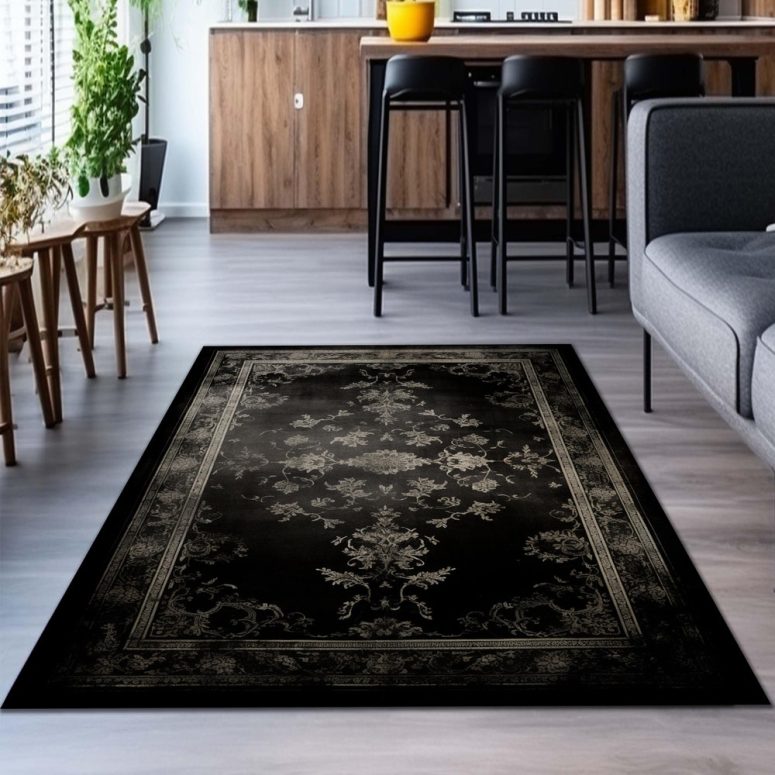 Vintage Black Gothic Rug Kilim, High Quality Ultra Soft Gothic Rug, Turkish Area Rug,4x6 6x10 3x5 5x8 Rug; Large Size Black Living Room Rug