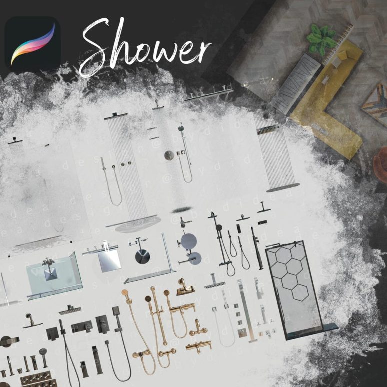 Procreate Shower Bathroom  Cutouts Design Interior Sketch Blocks Elements