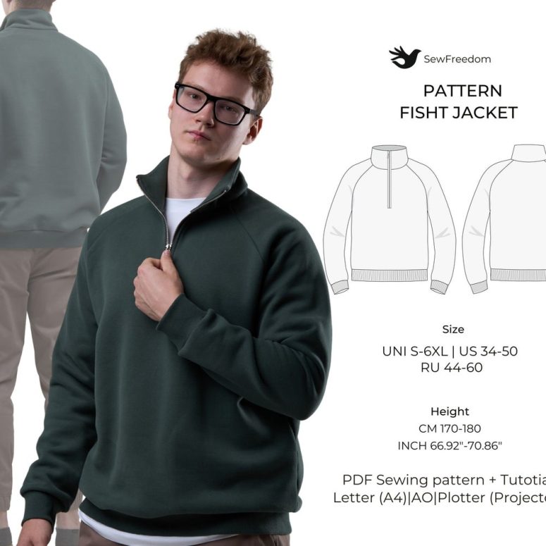 Men's Sweatshirt | Stylish Sweatshirt Pdf Pattern | Sweatshirt Pattern XS-XL (US 0-18) | Height 170-180 cm