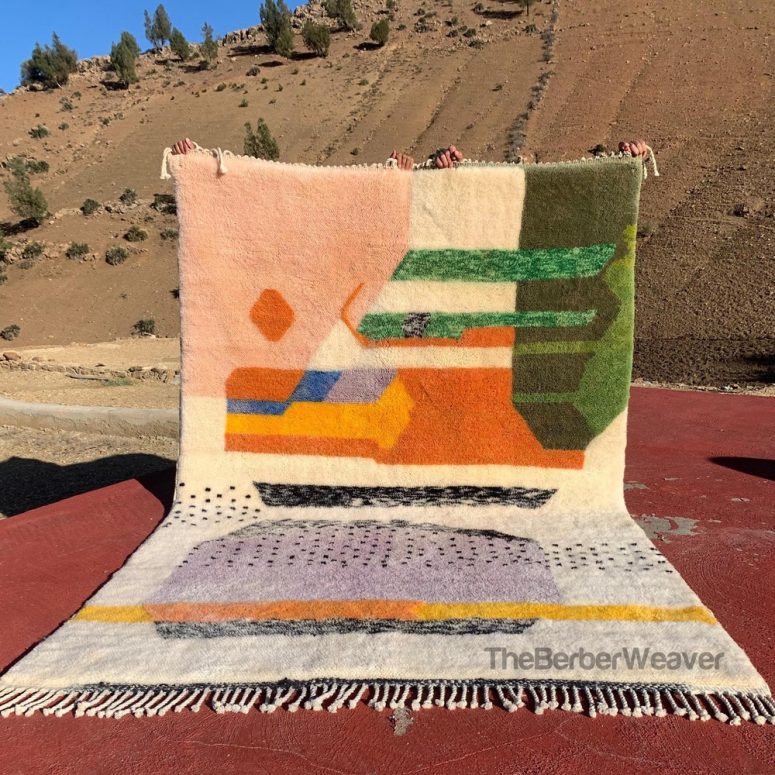 Custom Vibrant Moroccan Wool Rug, Handmade Abstract Beni Mrirt, Fluffy High Pile Carpet, Multicolor rug, Made to Order