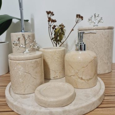 7 Pieces Beige Luxury Natural Marble Stone Bathroom Set