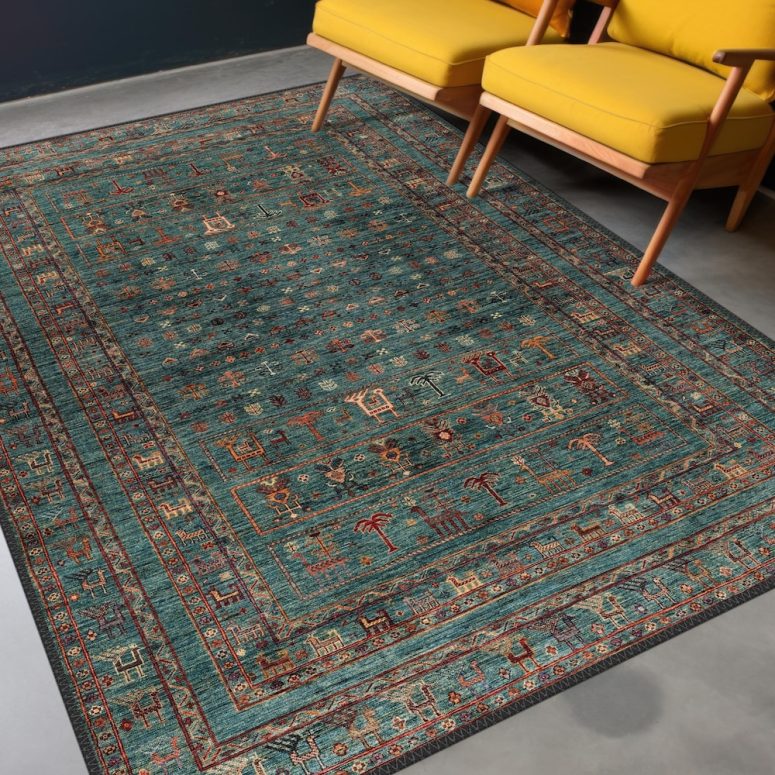 Vintage Style Rug, Antique Look Teppich, Washable Non-Slip Bohemian Area Rug, Turkish Distressed Large Rug 8x10, Rugs for Living Room