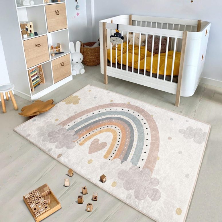 Rainbow Arch Nursery Rug - Dotted Pastel Pattern Mat-Children's Room Carpet-Colorful Accent Mat-Kids Play Area Rug-Boho Chic Design Area Rug