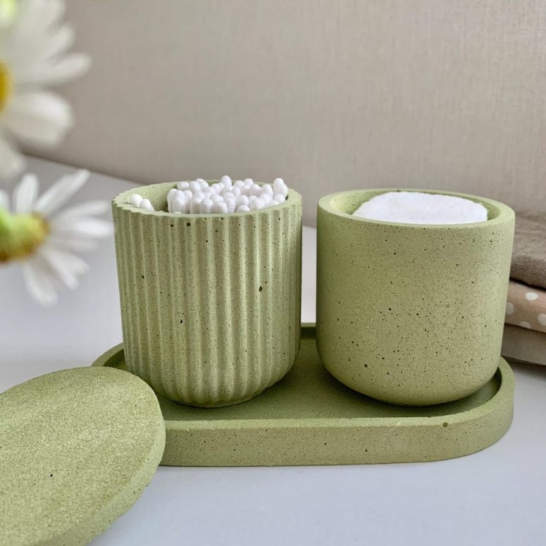 Concrete Bathroom Set Cotton Pads Cotton Swabs Storage Bathroom Accessories Bathroom Organizer Bathroom Lidded Jar Bathroom Decor Container
