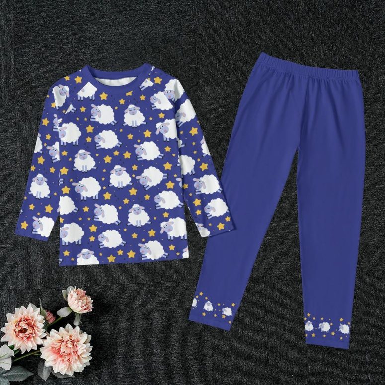Night Sheep Kid's Pajama Set - Dark Blue - Soft, Stretchy, Comfortable fabric - Cute Design - Gift for Kids