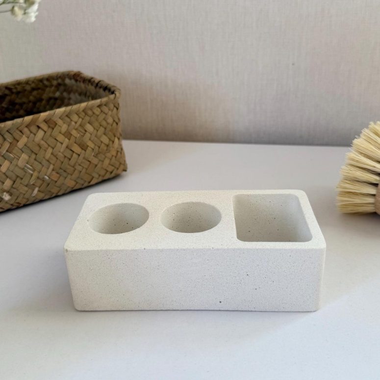 Electric Toothbrush Holder | Concrete Toothbrush Stand | Toothpaste Holder | White Bathroom Accessories | Minimalist Bathroom Organizer