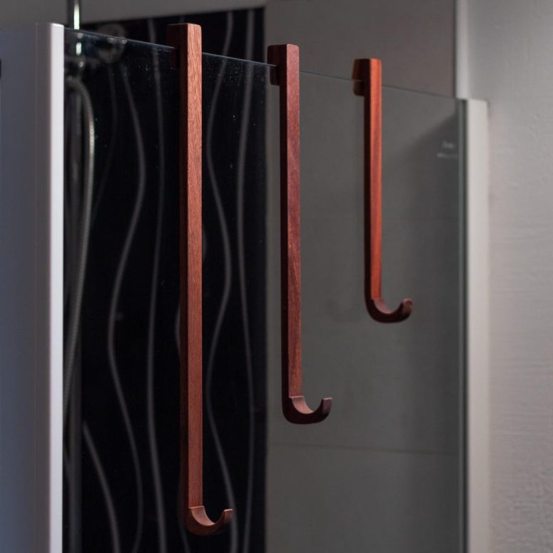 Wooden Towel Hooks for Showers, Mahogany Hanger, Modern Bathroom Hooks, Bathroom Accessories