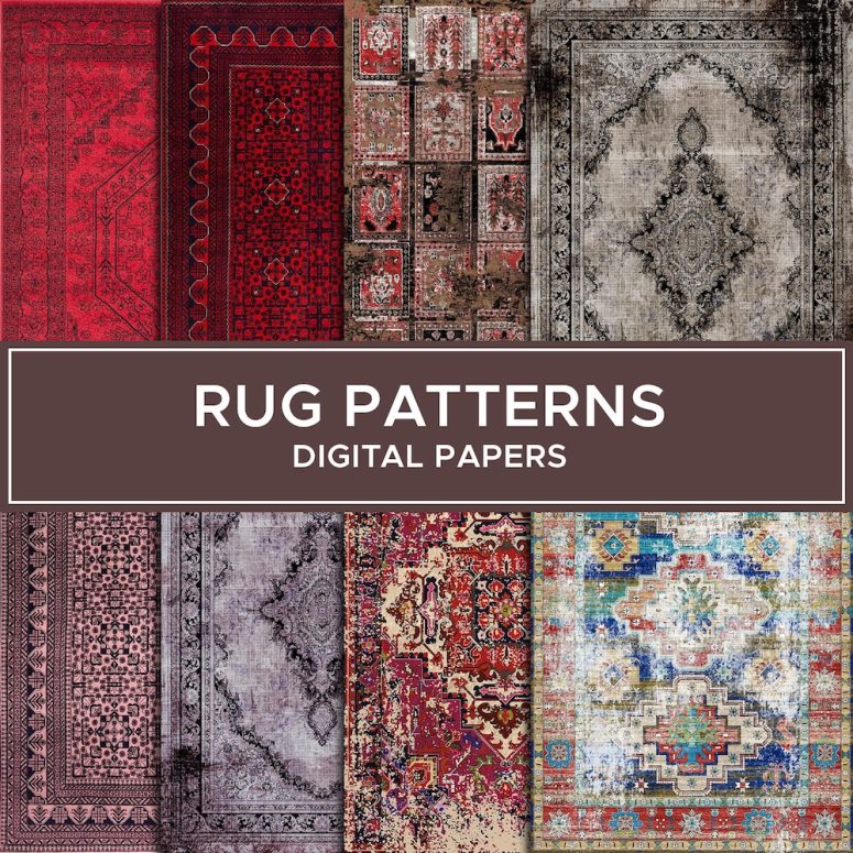 Printable Rug Digital Papers, Carpet Digital Paper, Rug Pattern, Digital Downloads