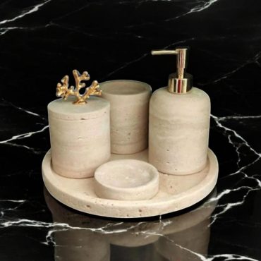 Travertine Bathroom Set - Natural Elegance & Functionality,Natural marble bathroom set, 5 pieces,travertine luxury marble bath set