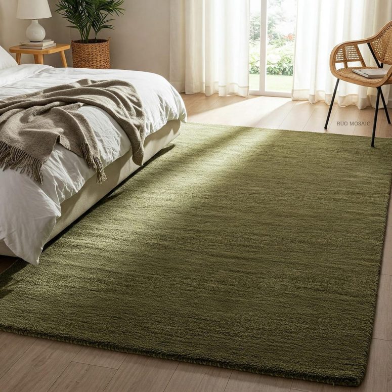 Olive Green Hand Tufted Rug Handmade Wool Rugs Solid Plain Area Rug 5x7, 8x10, 9x12, 10x14 Living room, Bedroom Runner for Kitchen Hallway