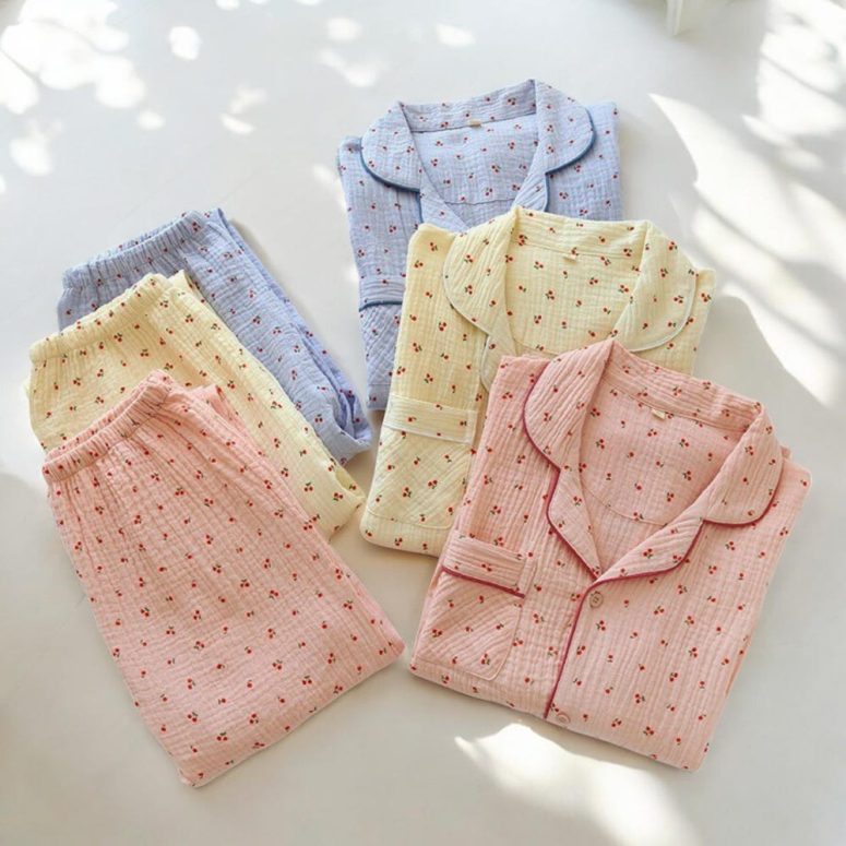 Cherry Print Cotton Pajamas | Cute Cherry PJ Set | Comfortable Loungewear | Vibrant Cherry Blossom Sleepwear | Fun Cotton PJs