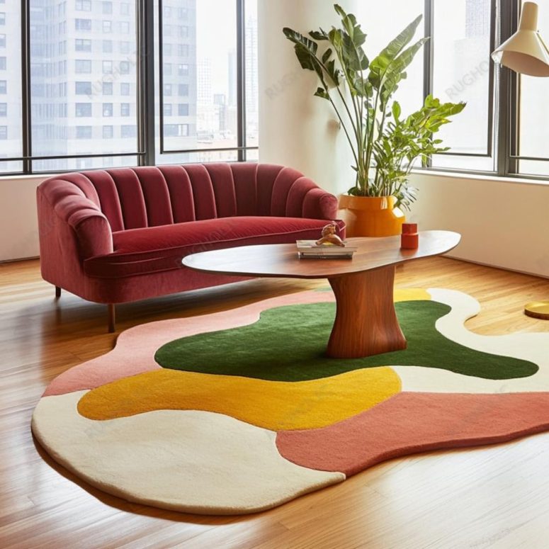 Hand Tufted Modern Rug Irregular Wool Area Rugs For Livingroom Bedroom Kitchen Nursery Entryway Office 5X8 6X9 8X10 9X12 10X14 Custom Rug