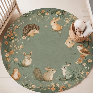 Cute Animal-Themed Kids Rug | Soft & Washable Nursery Carpet for Baby Playroom | Woodland Creature Area Rug for Boys and Girls Room