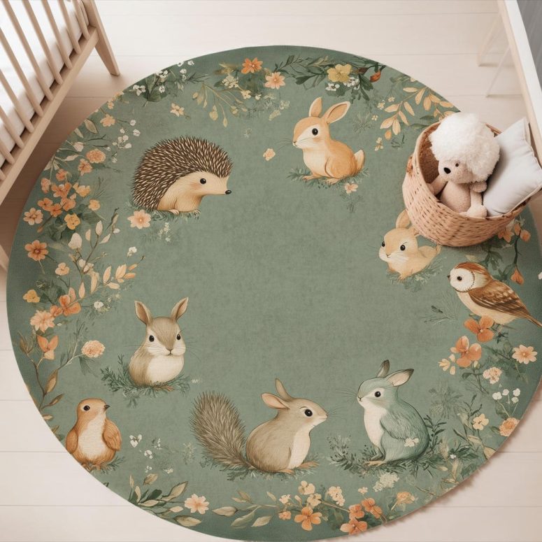 Cute Animal-Themed Kids Rug | Soft & Washable Nursery Carpet for Baby Playroom | Woodland Creature Area Rug for Boys and Girls Room