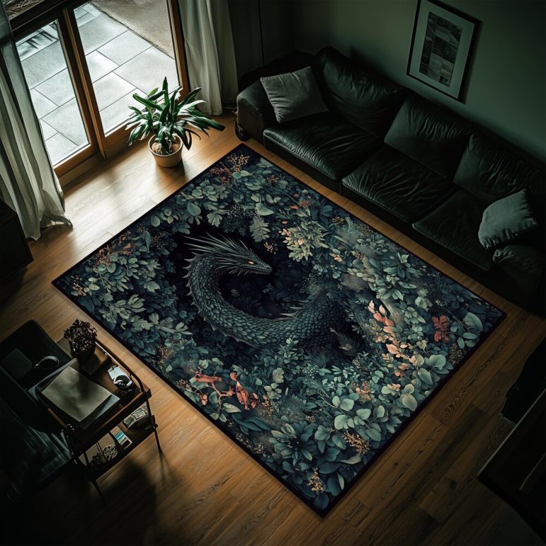 Dragon Rug - Mystical Fantasy Area Rug, Gothic Decor, Dark Academia Carpet, Maximalist Rug, Unique Gift Idea, Medieval Rug
