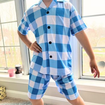 Blue Checkered Big Boys' V-Neck Short Pajama Set