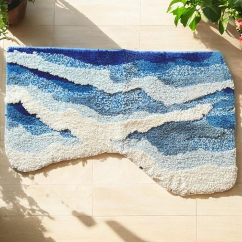 Ocean Waves Tufted Rug - Coastal Bedroom and Living Room Decor