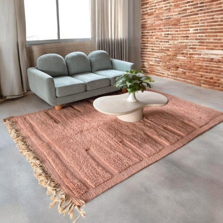 Terracotta Moroccan Rug - Soft Wool Berber Carpet - Handmade Textured Design - Modern Earthy Boho Decor - Custom Rugs - Wool Rugs