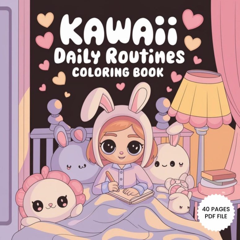 Kawaii Daily Routines Coloring Pages | Chibi Girls Skincare Pajama Time | Cute Self-Care Coloring Book | Cozy Printable PDF for Kids