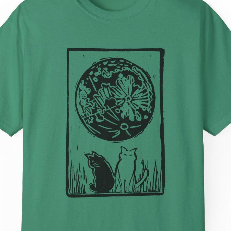 Moonlit Companions Unisex Garment-Dyed T-Shirt - Nature-Inspired Art